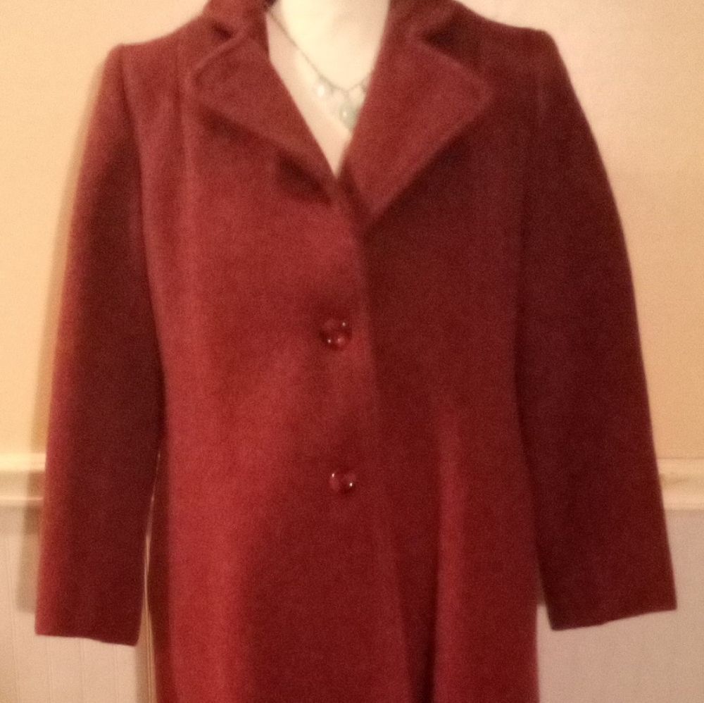 Vintage woman's long maroon wool coat .